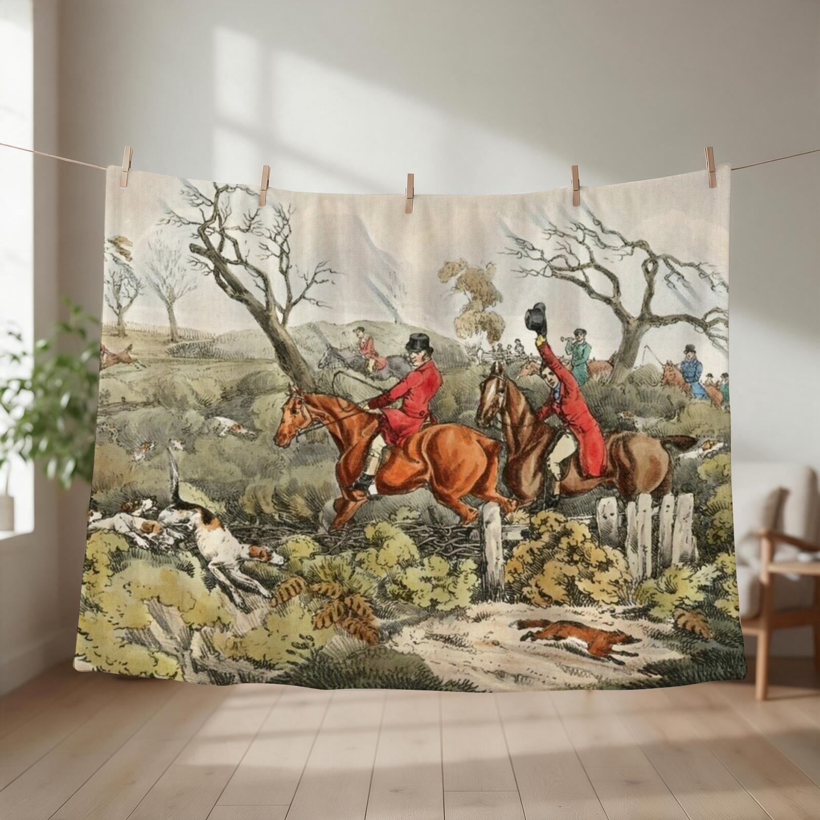 Outdoor Hunting Blanket - Fox Hunting - Dogs Chasing a